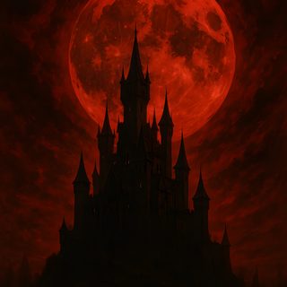 a red full moon over a castle in the sky Red Halloween Dark Red Fantasy Aesthetic, Red Kingdom, Evil Moon, Crimson Red Aesthetic, Vampire Shadow, black