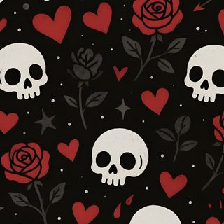 skulls and roses with hearts on a black background for valentine's day wallpaper Halloween Valentines Spoopy Background, Goth Valentines Iphone, Simple Gothic Patterns, Elder Emo, black
