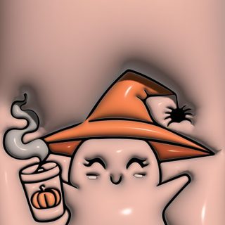 an image of a ghost with a hat on its head and a cup in his hand Halloween Puffy 3d Phone Backgrounds, 3d Fall Iphone, Iphone 3d Autumn, Jelly Halloween, Halloween Puffy, tan
