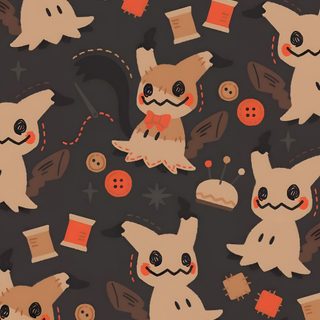 an animal pattern is shown on a black background with orange and red buttons, stars, and other items Halloween Pokémon Fondos De Pantalla Aesthetic Vintage, Mimikyu Cute, Mimikyu Pokemon Background, dark slate gray