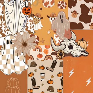 a collage of halloween images with pumpkins, ghost, and other things on them Fall Cute Western Halloween Cute Fall Western, Western Fall Background, Fall Western, peru