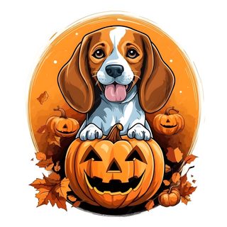 a dog sitting on top of a pumpkin Cute Beagle Halloween Over The Rainbow, Rainbow, burlywood