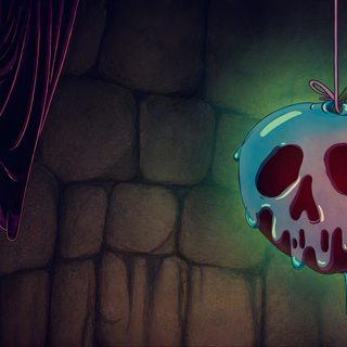 a creepy apple hanging from a string in the dark Disney Halloween Pc black