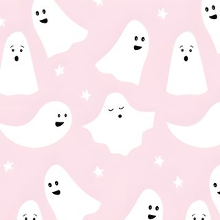 a pink background with ghost faces and stars Pink Halloween Macbook Aesthetic Halloween Laptop, Pink Fall Laptop, Pink Halloween Laptop, misty rose
