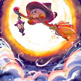 a painting of a witch flying through the air Kirby Halloween Iphone Kirby Mage, Kirby Official Art, Kirby Moon, Kirby Thanksgiving, Kirby Fall, rosy brown