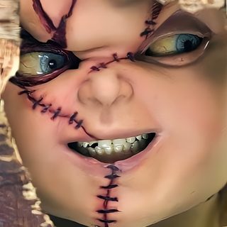 a child's face is shown through the torn up paper with stitches on it Halloween Chucky Scary Chucky, Chucky Drawing, Horror Hd, Chucky Face, Chucky Tattoo, rosy brown