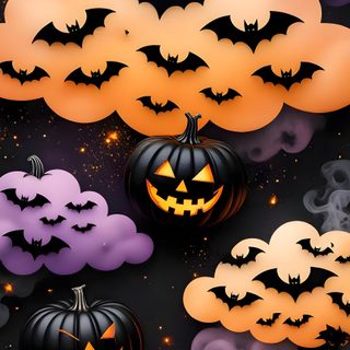 halloween pumpkins with bats and clouds in the sky Halloween Whimsical Bats-large Scary Monsters, Halloween Iphone, Halloween Android, dark slate gray