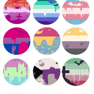 a poster with different colors and shapes on it Halloween Pride Flag Pin Button Design, Alakazam Pokemon, Lgbt Quotes, Lgbt Sticker, Lgbtq Quotes, white