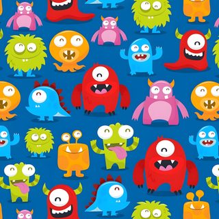 an image of many different colored monsters on a blue background for wallpaper or wrapping paper Halloween Monster Pattern Cute And Colorful Monsters Fabric, Cute Monster For Kids, Monster Background, dark cyan