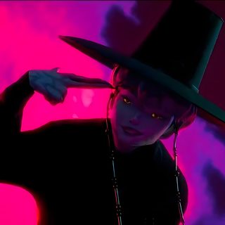 a man wearing a top hat and holding a microphone in front of a purple background Baby Saja Halloween Kpop Demon Hunter Desktop, Saja Boys Computer, Saja Boys Kpop Demon Hunter, midnight blue