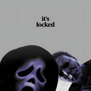 two people wearing masks with the caption it's locked Halloween Watch Your Back dark gray