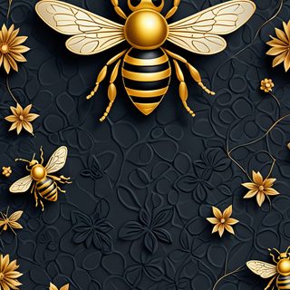 the golden bee is surrounded by flowers and bees on a black background with gold foil Halloween Bees Accent Ideas Bee Background, Bee Backgrounds, Bees Phone, Bee Iphone, dark slate gray