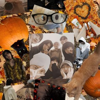 a collage of people and pumpkins with pictures on them, including a cat Stray Kids Halloween November, Normal, Cute Lockscreens, Thanksgiving, Christian Quotes, sienna