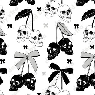 black and white skulls with bow ties on them are all over the place for this wallpaper Black And White Halloween Skulls In Bow Skull, Spooky Designs, Halloween, Halloween Patterns, Cherry,