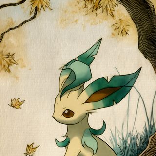 a painting of a pokemon sitting under a tree Leafeon Halloween Ninetales, Pokemon Asthetic, Forest Pokemon, Leafeon Iphone, Leafeon, dark khaki