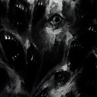 a black and white painting with multiple eyes Scary Creepy Halloween Art black