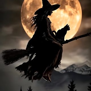 a witch riding on a broom in front of a full moon Witch Halloween Witch Pics, Witch Flying, Vintage Witch Photos, Noche De Brujas, Witch Photos, black