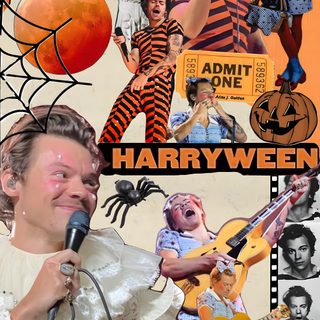 a collage of photos with an image of a man singing into a microphone Harry Styles Happy Halloween Iphone Harry Styles Halloween, Halloween, Harry Styles Classic Fall Fun, rosy brown