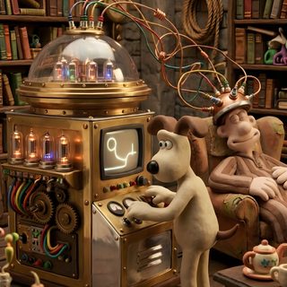 a room filled with lots of different types of toys and books on top of a wooden floor Wallace And Gromit Halloween Background Wall, dark olive green