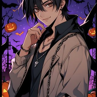 an anime character with black hair wearing a jacket and holding his hand to his mouth Halloween Anime Boy Halloween Characters Male, Halloween Male Characters, Halloween Anime Boy, dark slate gray