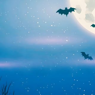 bats flying in the night sky over a fence and tree with full moon behind it Light Blue Halloween Halloween Sky Iphone, Bat Background Hd, Bats In The Moonlight,