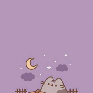 a cat sitting next to a pumpkin on top of a purple surface with the moon in the background Preppy Halloween Cat Pusheen Background Fall, Pusheen Fall, Pushers Halloween, Pusheen Fall Phone, dark gray