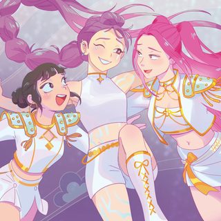 three women in costume are posing for the camera Kpdh Halloween Mizi Alien Stage Timeskip, Mizi And Sua Alien Stage Official Art, Official Art Mizi Alien Stage Official Art, thistle