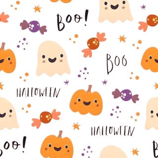 halloween seamless pattern with ghost, pumpkins and boo written in black on a white background Baby Halloween Cute Halloween For Ipad, Halloween Backgrounds Cute, Halloween Cute, white