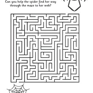 halloween maze with spider and web on the page to help kids learn how to read it Halloween Maze Otomi Embroidery Playmat Easy Halloween Maze, Halloween Maze Printable Free, Halloween Math Maze Worksheet, white