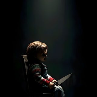 a child sitting in a chair with a light shining down on him and his head turned to the side Halloween Iphone Chucky Creepy Art, Problem Child, Chucky, Chucky Hd 4k, Full Hd Chucky, Phone Art, black