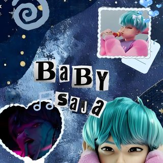 a girl with green hair and blue eyes is in front of a space themed background Baby Saja Halloween Cute Kpop Demon Hunters, Babysaja, Baby Saja, dark slate blue
