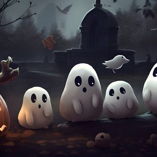 halloween scene with ghostes and pumpkins in front of a cemetery at night time Halloween 5k Ideas Halloween Ghost Background Hd, Halloween Ghost Background, Desktop Hd 1080p Halloween, black