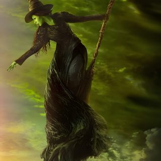 a painting of a woman floating in the air on a rope with her arms outstretched Wicked Halloween Wicked Quotes, Iphone Winter, Winter Iphone, Elphaba And Glinda, dark olive green