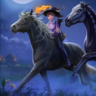 a girl riding on the back of a horse in front of a moon filled sky Star Stable Halloween 4k Horse Riding Tales Game, Star Stable Pc, Soul Riders Star Stable, dark slate gray