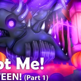 the title for adopt me halloween part 1, with an image of a demon and pumpkins Adopt Me Halloween Shadow Dragon Adopt Me, Mega Shadow Dragon Adopt Me, Evil Dragon Adopt Me, dark slate blue