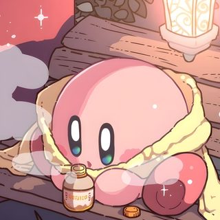a cartoon character laying on top of a wooden bench next to a lantern and tree Kirby Halloween Iphone Cute Phone Ideas, Kirby Animated Art Style, Kirby Cozy Night Scene, gray