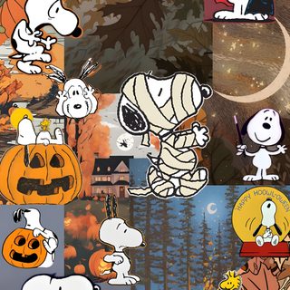 the peanuts gang halloween wallpaper with pumpkins and jack - o'- lanterns Snoopy Halloween Iphone Snoopy Collage Background, Snoopy Autumn, Peanuts, dim gray