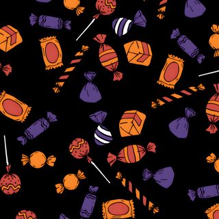 an assortment of candy on a black background with orange, purple and pink candies Halloween Candy For Walls Halloween Candy Iphone, Halloween Textures, Retro Halloween, black