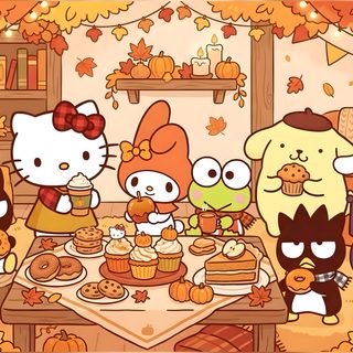 hello kitty and friends are having a thanksgiving party Hello Kitty And Friends Halloween sandy brown
