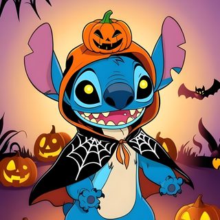 a cartoon character with pumpkins and bats in the background Cute Stitch Halloween Aesthetic Photo Halloween, Image Halloween, Halloween Iphone Backgrounds, gray