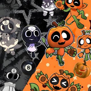 an orange and black background with cartoon characters Dandys World Halloween Toons Dandy, Pokemon Go, Dibujos Animados Bonitos, Pokemon, Pokémon, dark olive green