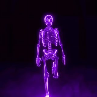 a skeleton is sitting in the dark with purple light on it's legs and feet Neon Purple Halloween Hologram Video, Halloween Live, Happy Halloween Pictures, Funny Dancing Gif, black