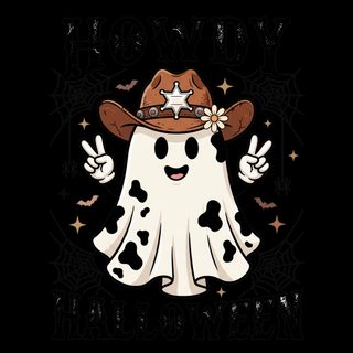 a black and white image of a cowgirl wearing a cowboy hat with stars on it Western Halloween black