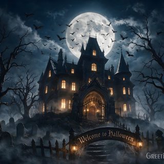 an image of a creepy castle at night Halloween House Ideas Halloween Haunted Houses, Halloween, Halloween Haunt, Home, dark slate gray