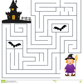 a maze game with a witch and her castle stock photo - 549782 Halloween Maze Otomi Embroidery Playmat Easy Halloween Maze, Printable Pumpkin Maze Game, Pumpkin Maze Printable, white