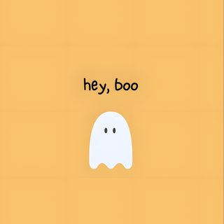 an orange background with the words hey boo in black lettering on it and a white ghost face Cute Halloween Hey Boo Fall Funny, Ghost Dog For Phone, Ghost Aesthetic Cartoon, Hey Boo, sandy brown