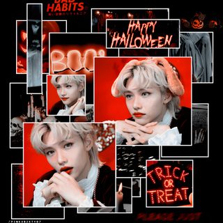 a collage of photos with the words happy halloween Felix Halloween Halloween Skzoo, Halloween Skz, Skz Halloween, Halloween Stray Kids, black