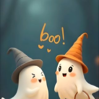 two white ghostes with hats on and one is holding a basket Cute Halloween Boo Bestie Cute Bhoot Cartoon, Cute Bhoot, 3d Cute Halloween, Animated Cute Ghost 4k, dim gray