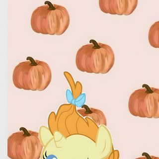 an image of a little pony surrounded by pumpkins Halloween Pony antique white
