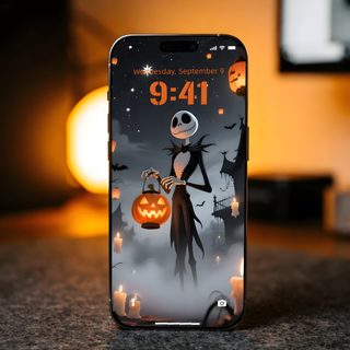 a phone case with a jack skellinger on it sitting on top of a table Modern Smartphone With Halloween Halloween, dark olive green